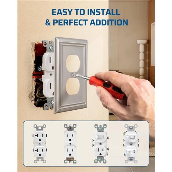 4-Pack Duplex Wall Plate, Metal Wall Outlet Cover for Receptacle, Light Switch - Picture 3 of 8